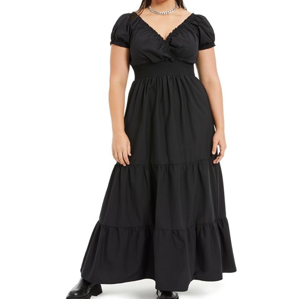 Danielle Bernstein WeWoreWhat Smocked Tiered Poplin Midi Dress Size L